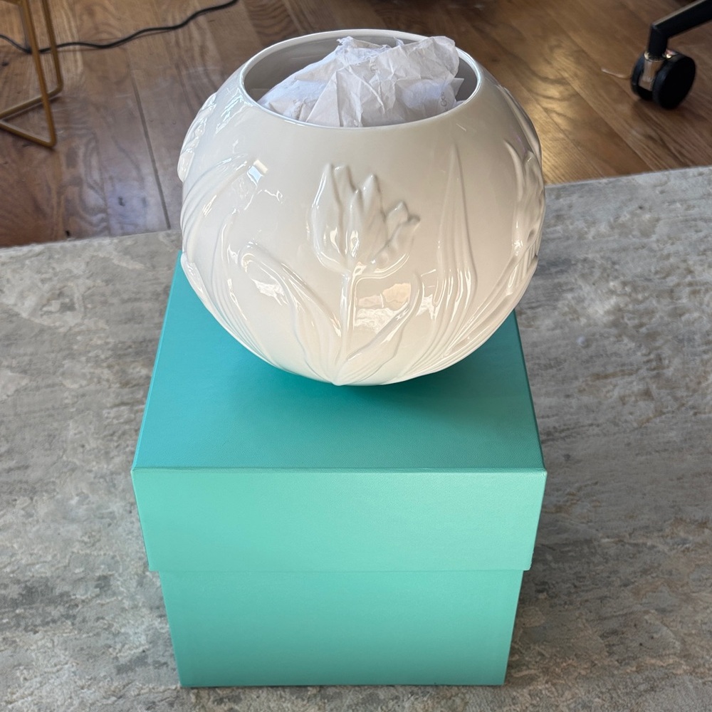 Tiffany &Co  White Embossed Floral  Vase